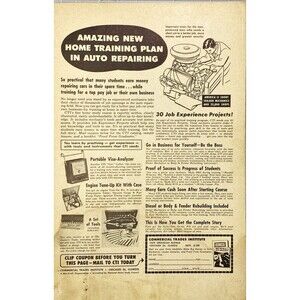 Commercial Trades Institute "Home Training Plan in Auto Repairing" Print Ad 1962